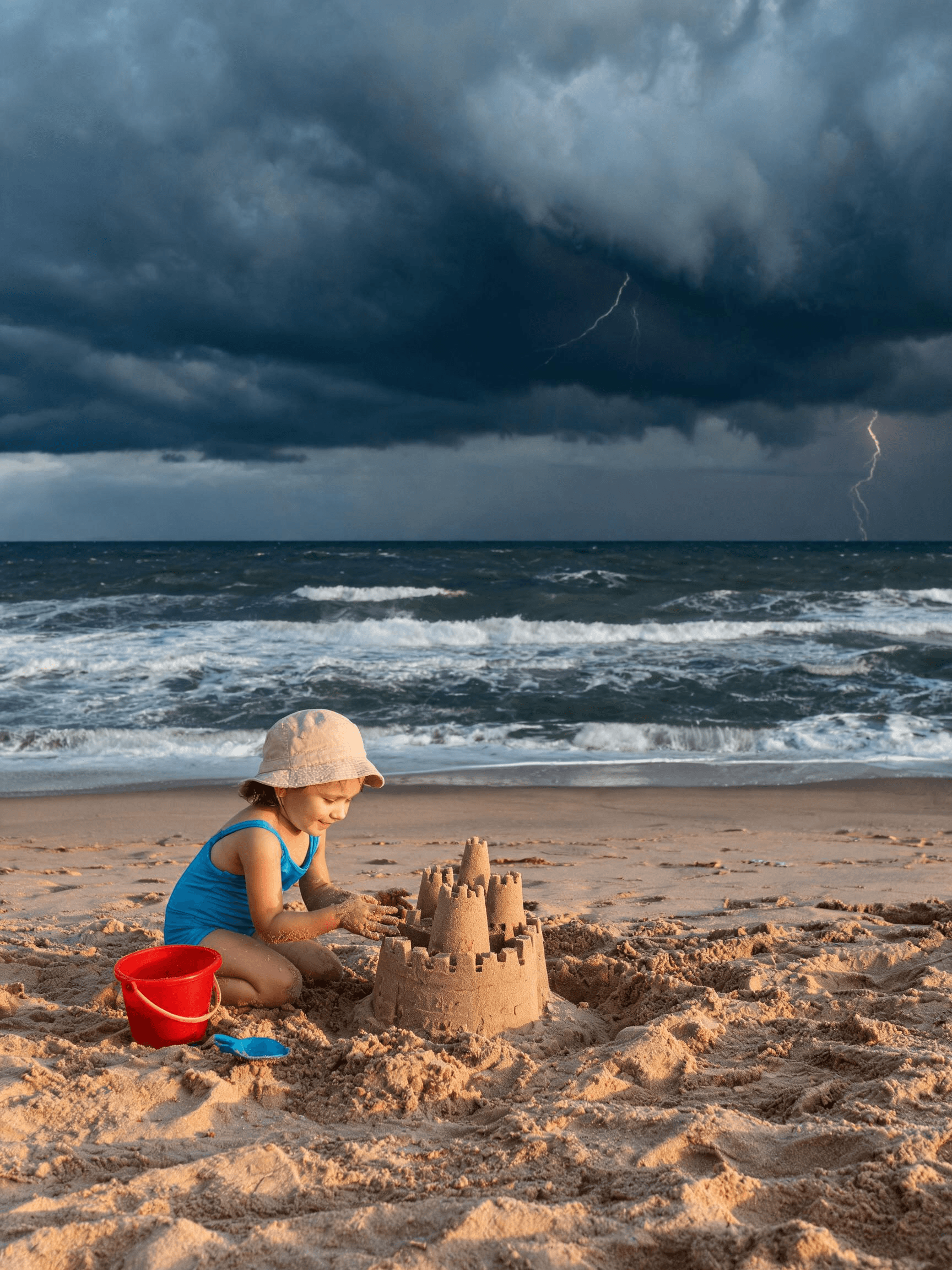 AI image β child building a sandcastle on the beach