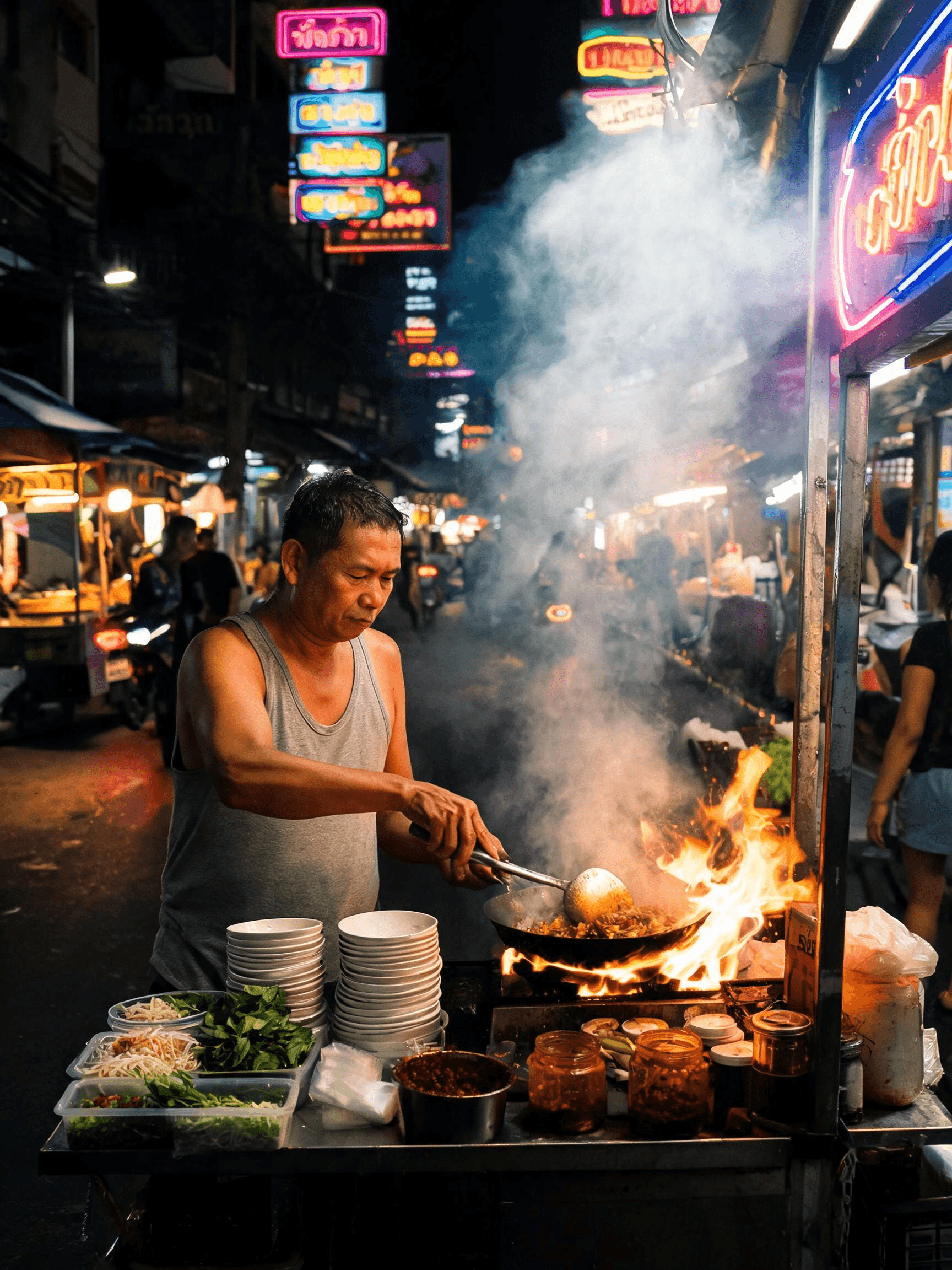 AI image β street food vendor cooking at night