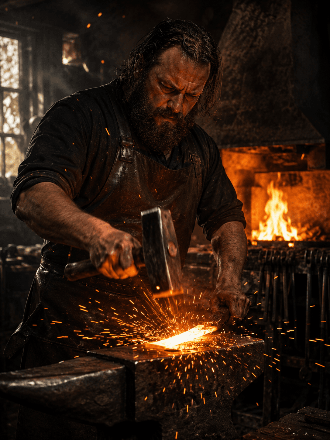 AI image β blacksmith forging metal by fire