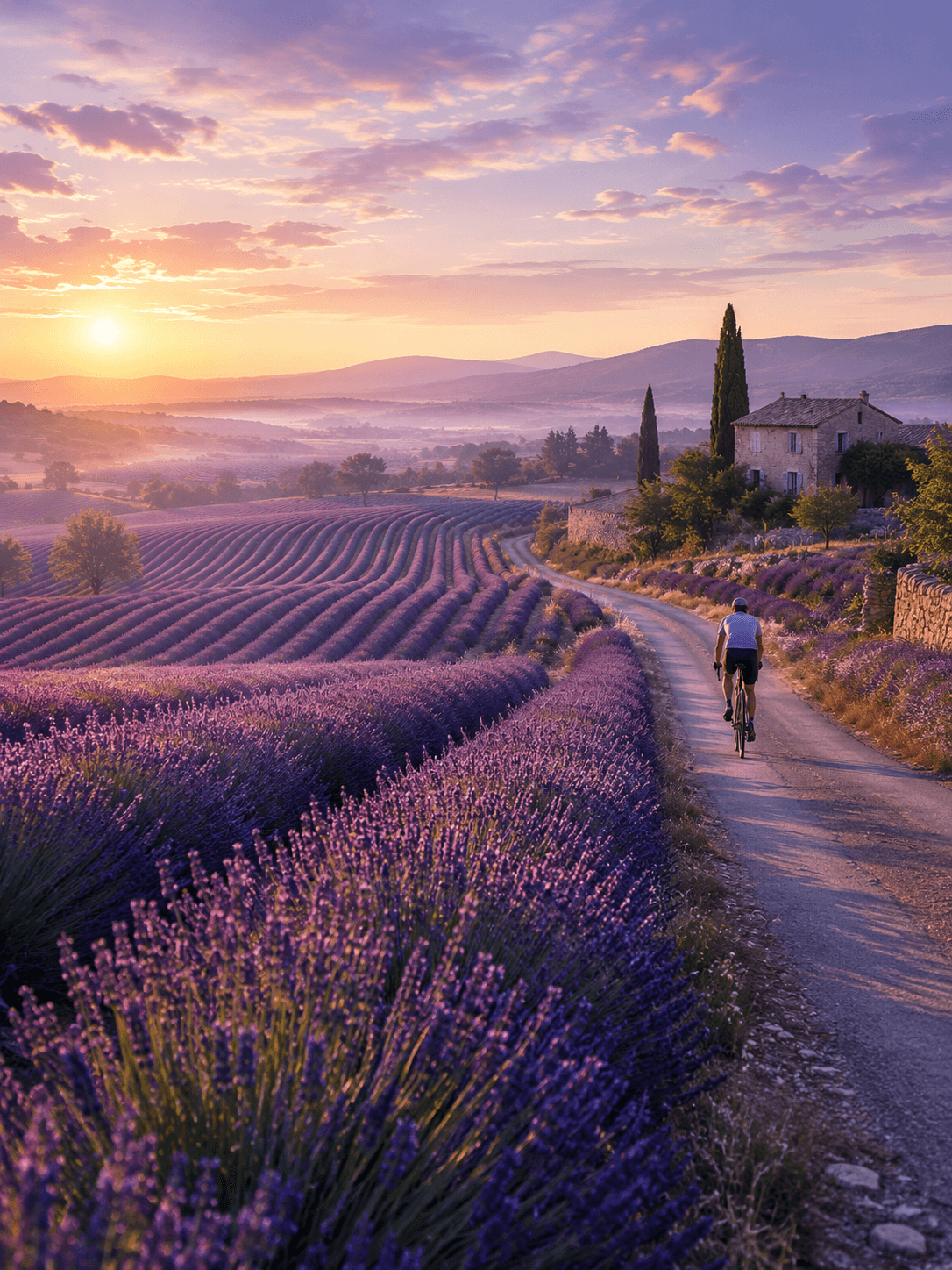 AI image β lavender field path at sunset